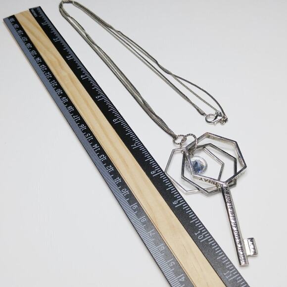 Key Necklace, Faith Pray Scripture KEY Long Silver Gray Chain, 30 Inches - Picture 12 of 14